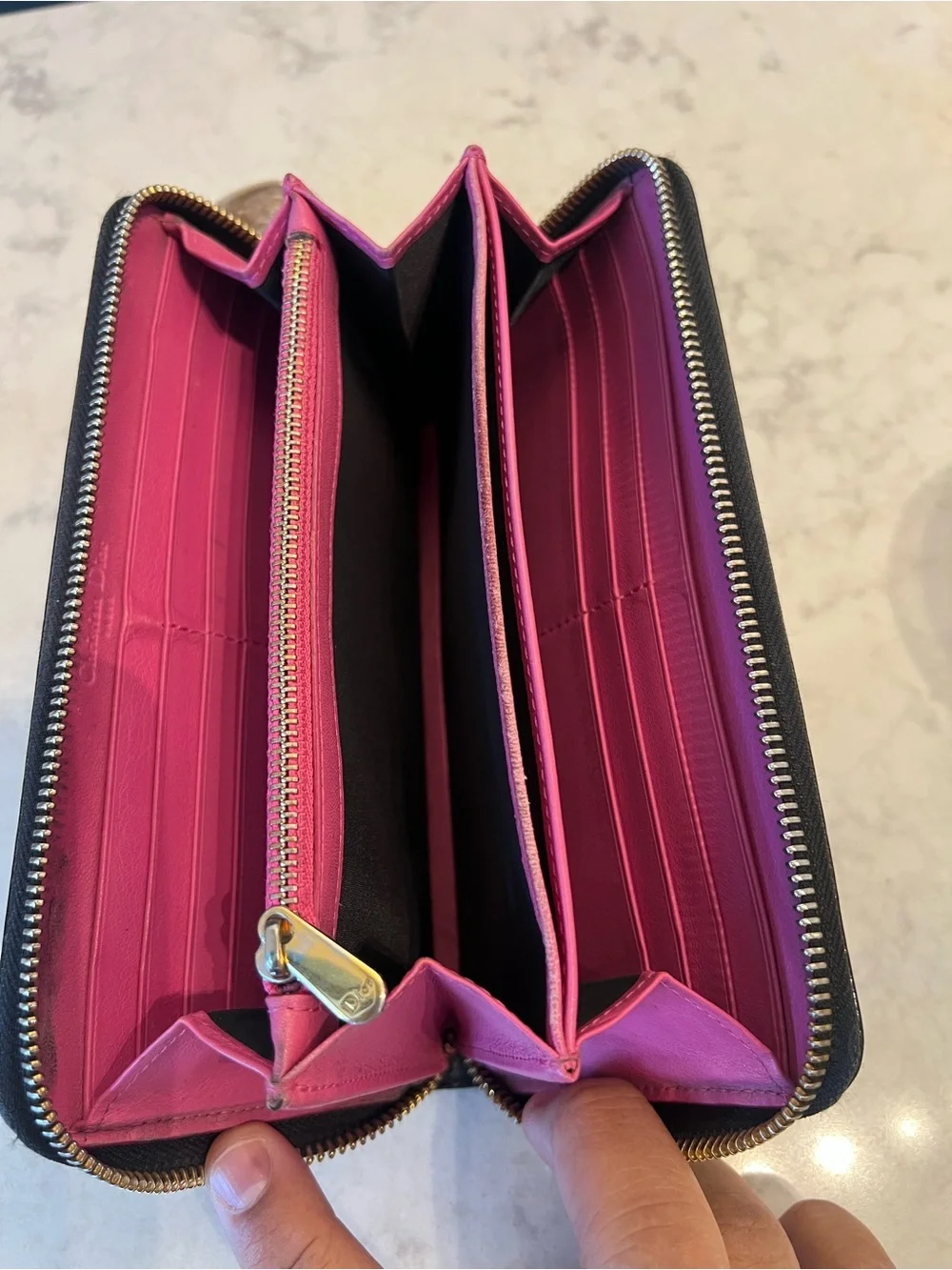 Christian Dior Black Patent Leather Trotter Zip Wallet